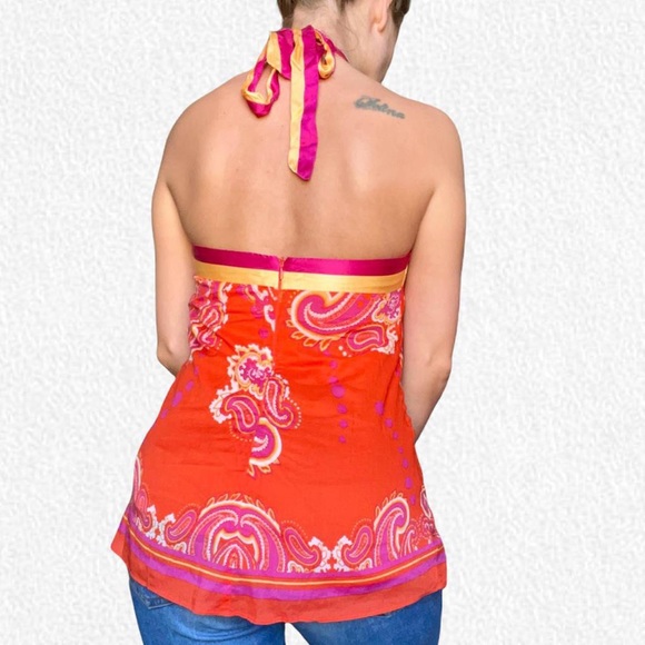 Vintage y2k bright paisley print silk Guess halter top - Picture 2 of 4